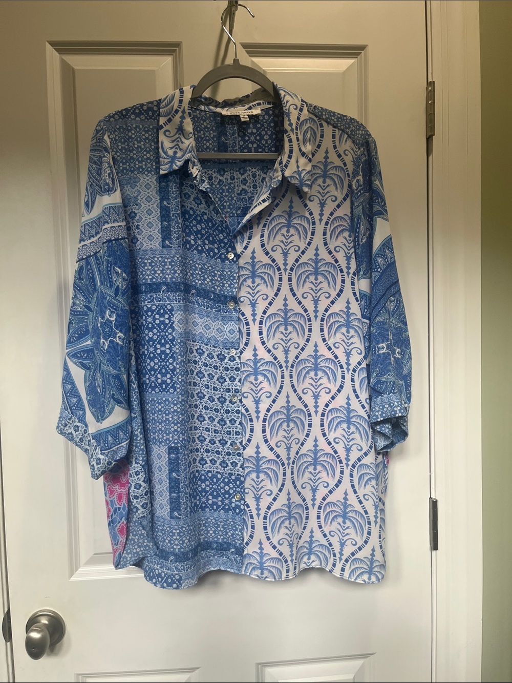 Rose & Olive Blue Mixed-Print Women's Blouse